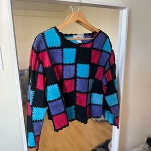 Colorful Patchwork Cardigan Sweater